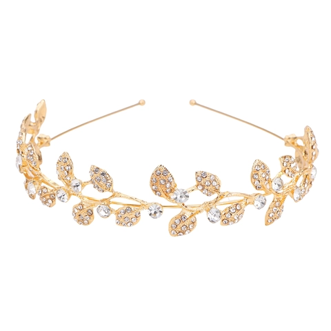 Cerchietto da Sposa Barocco con Foglie d'Oro e Strass Scintillanti Diadema in Lega per Matrimonio Banchetto Donna Gioielli per Capelli