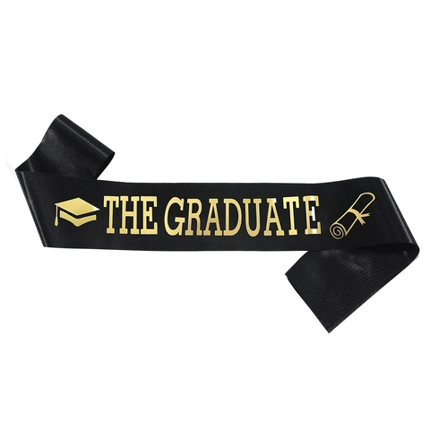 Fascia in Satin Nero The Graduate Con Scritta in Oro Accessorio per Festa di Laurea per Studenti di Scuole Superiori e Università