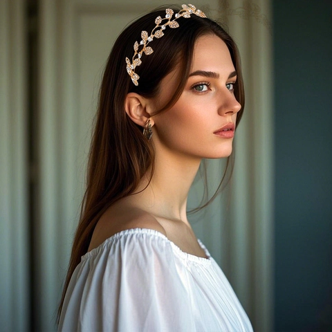 Cerchietto da Sposa Barocco con Foglie d'Oro e Strass Scintillanti Diadema in Lega per Matrimonio Banchetto Donna Gioielli per Capelli