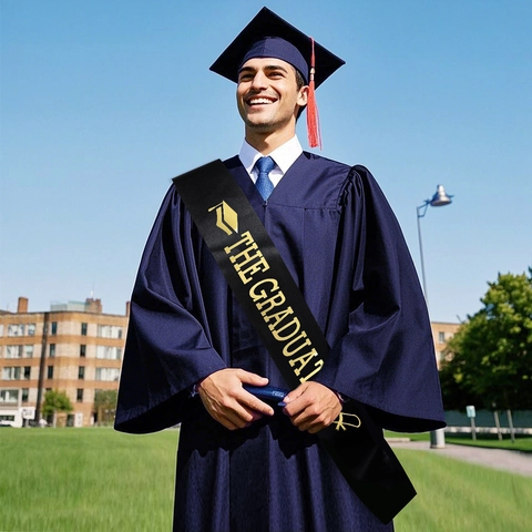 Fascia in Satin Nero The Graduate Con Scritta in Oro Accessorio per Festa di Laurea per Studenti di Scuole Superiori e Università