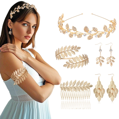 Luxus Gold Legierung Blatt Schmuck Strass Stirnband Armband Ohrringe Halskette Kollektion Für Damen Hochzeit Party Barock Zubehör
