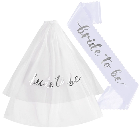 Elegant Bridal Bachelorette Party Accessories Satin Bride To Be Sash Double Layer White Mesh Veil Wedding Party Decorations