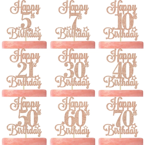 Ροζ Χρυσό Glitter Happy Birthday Διακοσμητικό Τούρτας Αριθμός Ηλικία Αστέρι Διακοσμητικό Ένθετο Τούρτας για Είδη Πάρτι Γενεθλίων