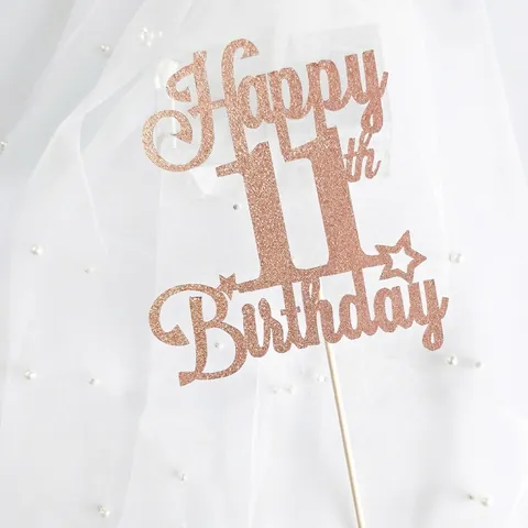 Rose Gold Glitter Happy Birthday Cake Topper Star Decoration For Birthday Party Celebration Laser Cut Paper Cake Plug