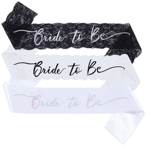 Polyester Bride To Be Sash Elegant Lace Satin Ribbon For Bachelorette Party Wedding Bridal Shower Engagement Laser Sash