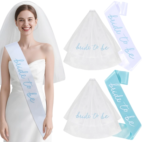 Bride To Be Bachelorette Party Set With Satin Sash And Double Layer Mesh Veil Embroidered Wedding Costume Accessories