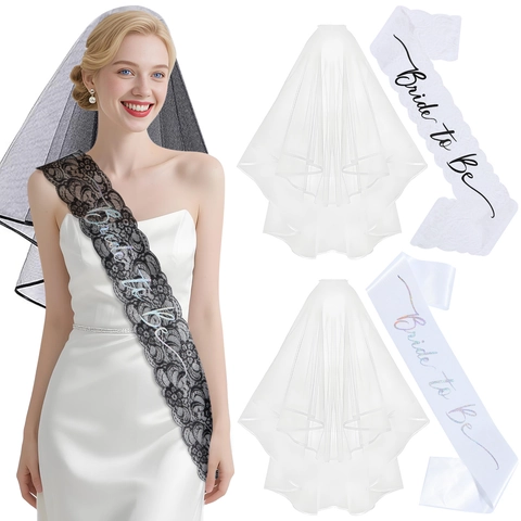 Ensemble Écharpe Et Voile Bride To Be Pour Enterrement De Vie De Jeune Fille Mariage Décoration Écharpe En Satin Avec Voile En Dentelle