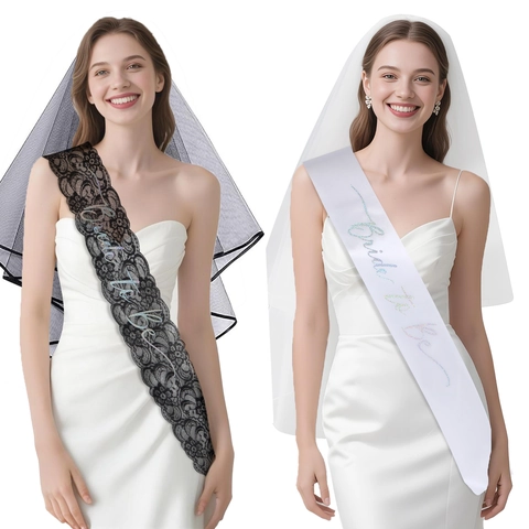 Ensemble Écharpe Et Voile Bride To Be Pour Enterrement De Vie De Jeune Fille Mariage Décoration Écharpe En Satin Avec Voile En Dentelle