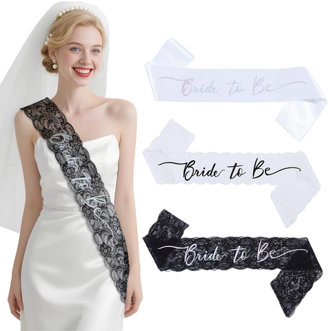 Elegant Bride To Be Sash Lace Satin Bachelorette Party Decoration Wedding Ceremonial Ribbon For Women Engagement Party Gift