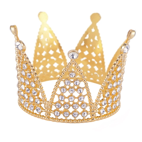 Mini Corona in Lega di Zinco Oro Copricapo con Strass per Feste di Compleanno per Bambini Topper per Torte Accessori per Capelli