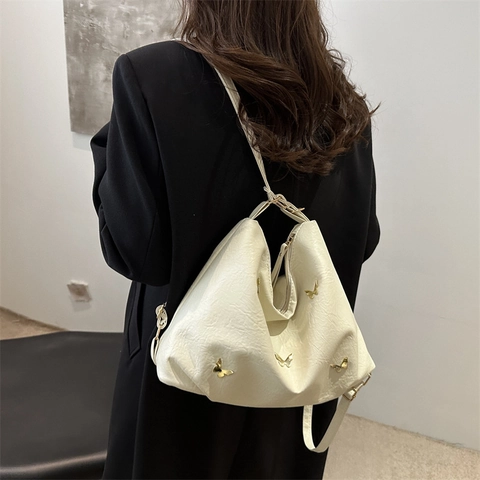 Borsa Tote Vintage in Pelle PU da Donna Con Fibbia in Metallo a Farfalla Dorata Borsa a Spalla Hobo Grande Capacità Pendolare