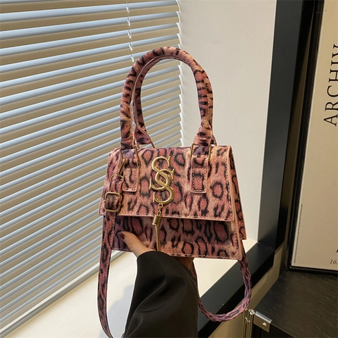 Retro Leopardenmuster PU Leder Viereckige Tasche Für Damen Mode SS Metall Logo Quaste Handtasche Schulter Umhängetasche
