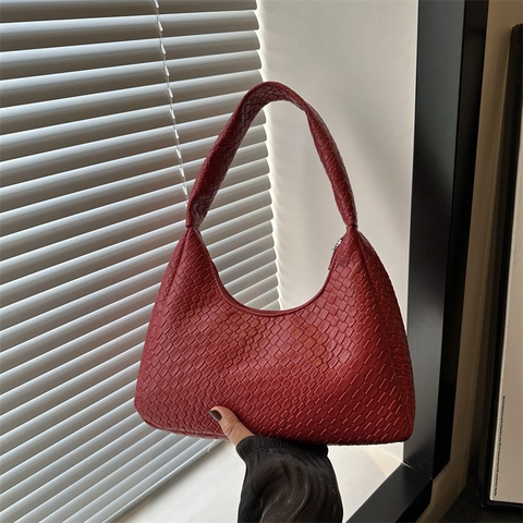 Borsa da Donna Sottobraccio a Mezzaluna in Pelle PU Retro Intrecciata Goffrata a Coccodrillo Hobo Borsa a Tracolla di Grande Capacità