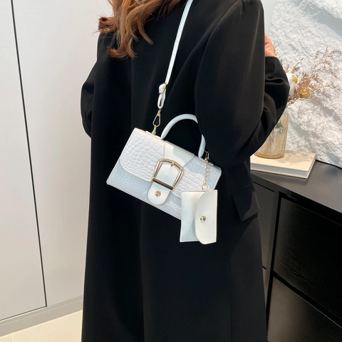 Bolso de Hombro de Cuero PU con Patrón de Cocodrilo Vintage para Mujer Bolso de Mano Cuadrado Retro con Mini Bolsa Desmontable