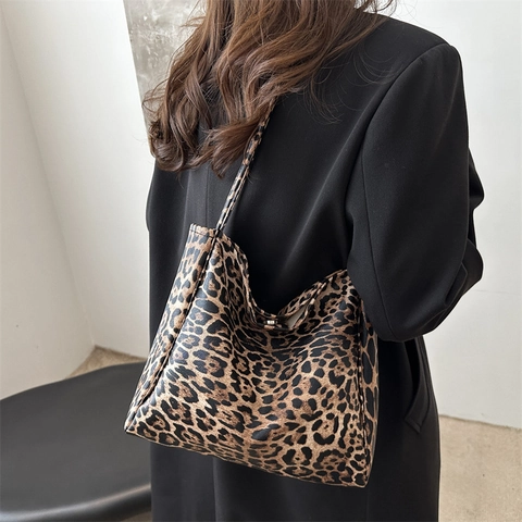 Borsa Tote Leopardata Grande Capacità Moda Pelle PU Borsa a Tracolla per Donna Tempo Libero Pendolarismo Borsa Sottoascellare