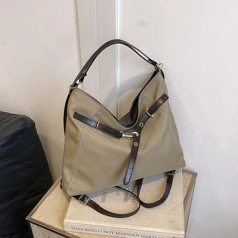 Borsa Tote in Nylon di Grande Capacità Per Donna Zaino a Spalla Multifunzionale Con Decoro in Pelle Semplice Borsa Casual Morbida