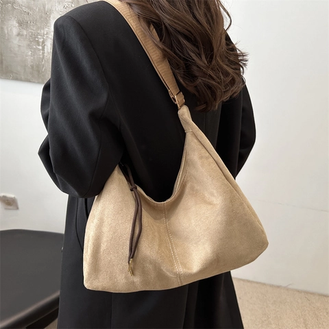 Bolso de Hombro de Cuero PU con Textura de Gamuza para Mujer Bolso Tote Hobo de Gran Capacidad Vintage Color Sólido Ajustable