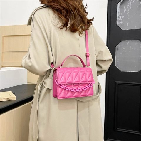 Sac à Épaule Matelassé Femmes Cuir PU Chaîne Petit Sac Carré Vintage Motif Losange Mode Élégant Sac de Navette