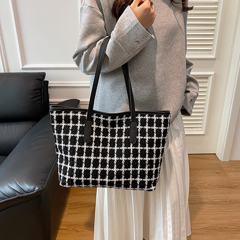 Borsa Tote a Quadretti di Grande Capacità per Donna in Nylon Pelle Sintetica Borsa a Spalla Casual Minimalista Pendolare