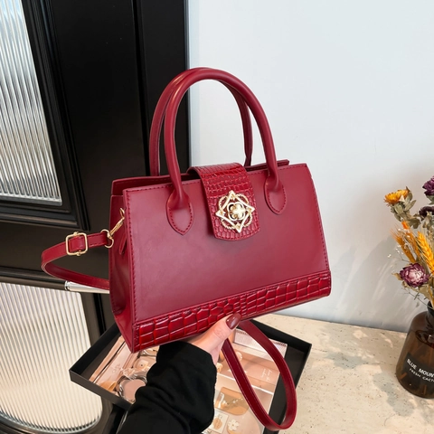 Damen Krokodilmuster Umhängetasche Mode PU Leder Crossbody Handtasche Große Kapazität Handtasche Mit Goldener Blumenschnalle