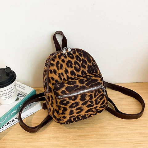 Dames Mini Rugzak Luipaardprint Nylon Mode Kleine Schooltas Lichtgewicht Casual Stedelijke Stijl Reisrugzak