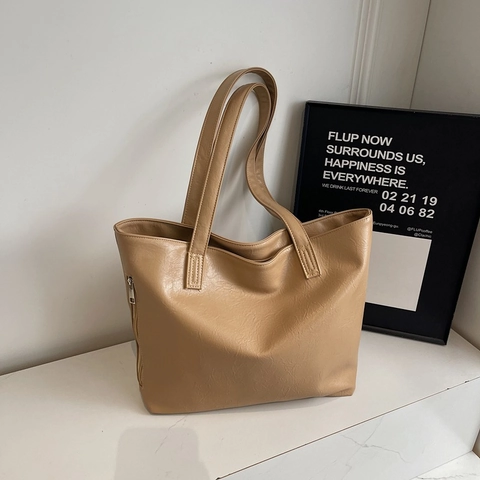 Women Large Capacity PU Leather Tote Bag Fashion Simple Solid Color Shoulder Bag For Daily Commuting Office Work Bag