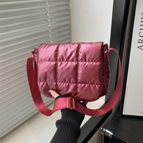 Borsa a Spalla Trapuntata da Donna Puffer Borsa a Tracolla Lucida Metallica Grande Capacità Moda Pendolare Quadrata