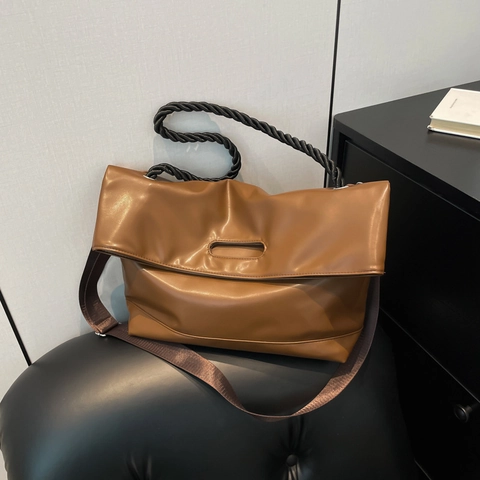 Dames Mode Grote Tote Bag PU Leer Grote Capaciteit Schoudertas Met Gevlochten Touw Handvat Minimalistische Woon-Werkverkeer Crossbody Tas