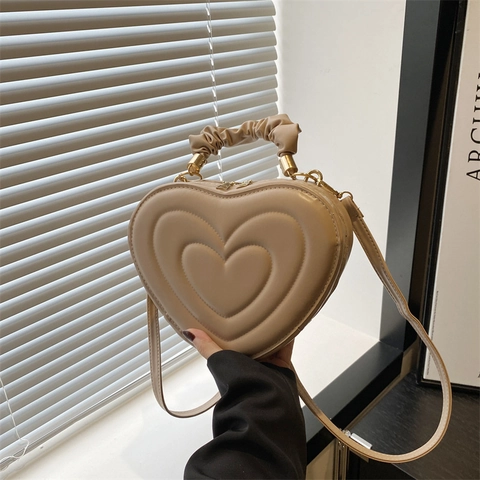 Mode Herzförmige PU Leder Schultertasche Für Damen Geraffter Griff Gesteppte Umhängetasche Mit Verstellbarem Riemen Alltägliche Tasche