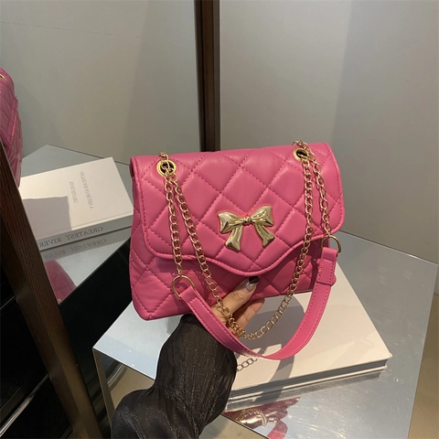 Damen Stepp Umhängetasche PU Leder Kettenriemen Schleife Schnalle Kleine Quadratische Tasche Urban Mode Handtasche