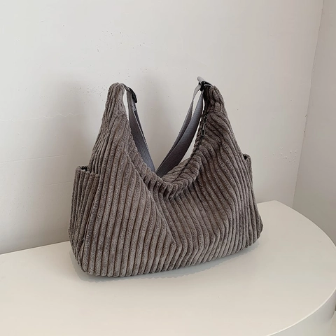 Women Corduroy Large Capacity Tote Bag Solid Color Minimalist Shoulder Bag Winter Commuter Crossbody Bag Versatile Hobo Bag