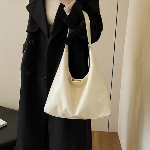 Damen Große Kapazität PU Leder Tote Bag Urban Minimalistisch Retro Ziernähte Hobo Schultertasche Für Tägliches Pendeln Handtasche