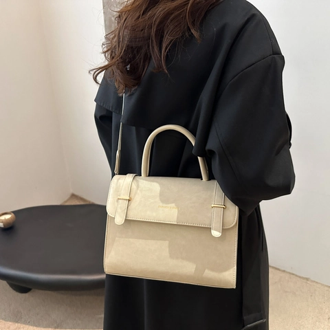 Bolso de Hombro de Cuero PU Vintage de Gran Capacidad para Mujer Bolso de Axila de Moda Color Sólido Elegante Tote con Correa Ancha