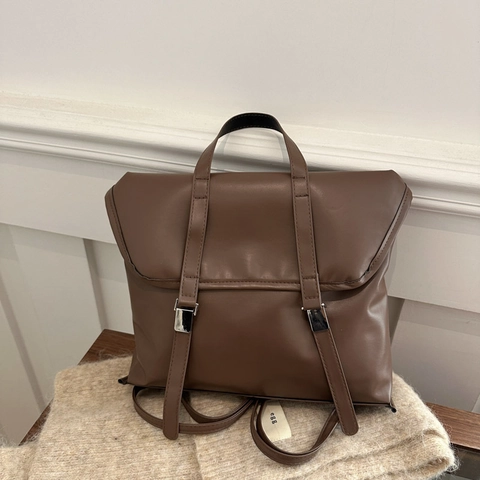 Vintage British PU Leather Backpack For Women Large Capacity College Briefcase Handbag Retro Solid Color Fashion Bag