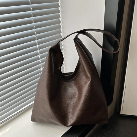 Sac à Bandoulière Grande Capacité en Cuir PU pour Femmes Sac Fourre-Tout Hobo Coréen Rétro Sac Sous-Bras Minimaliste Navetteur