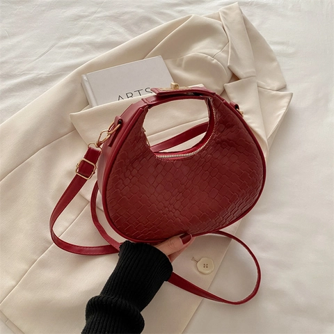Vintage PU Leder Gewebte Halbmond Umhängetasche Für Damen Retro Einfach Große Kapazität Umhängetasche Urban Chic Tasche