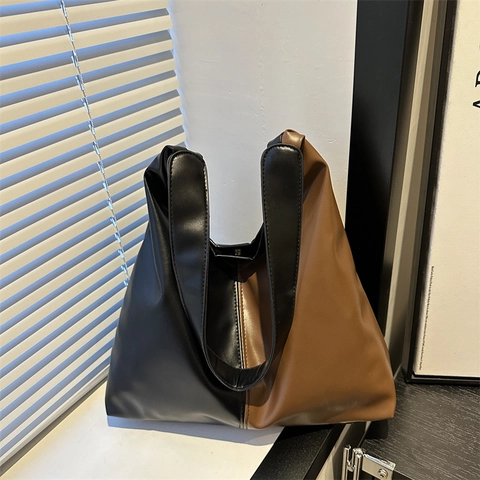 Damen Städtisch Minimalistisch Große Kapazität Zweifarbig PU Leder Tragetasche Mode Schulter Unterarm Pendeln Einkaufstasche