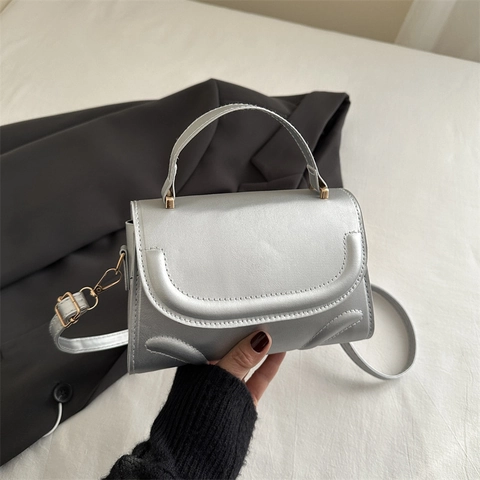 Trendy Women PU Leather Small Square Shoulder Bag Contrast Stitching Retro Casual Handheld Crossbody Bag For Daily Commute
