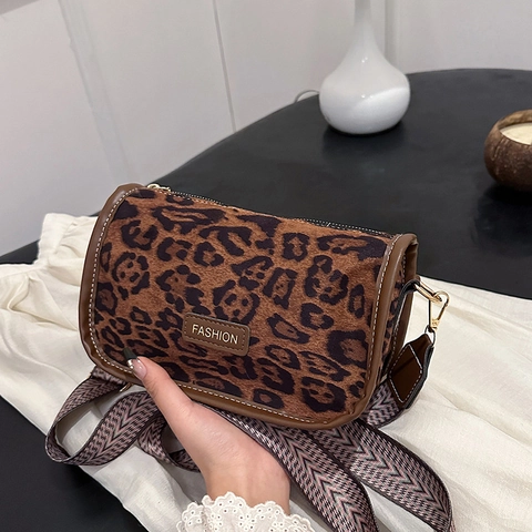 Borsa a Spalla in Nylon con Stampa Leopardata alla Moda per Donna Borsa a Tracolla Vintage di Grande Capacità con Tracolla Larga