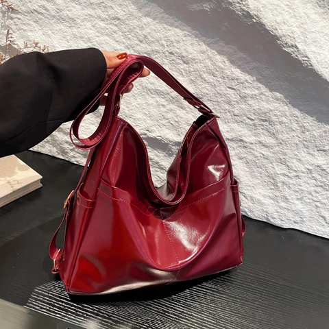 Women Large Capacity PU Leather Shoulder Bag Solid Color Soft Surface Tote Bag For Student School Multi Functional Backpack