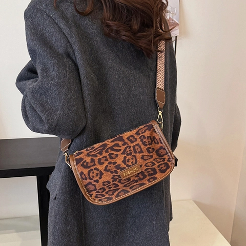 Borsa a Spalla in Nylon con Stampa Leopardata alla Moda per Donna Borsa a Tracolla Vintage di Grande Capacità con Tracolla Larga