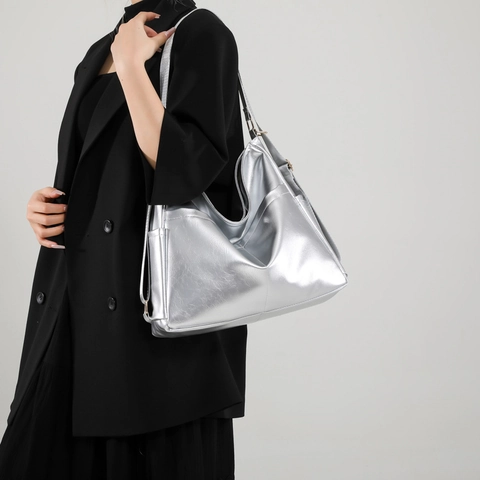 Women Large Capacity PU Leather Shoulder Bag Solid Color Soft Surface Tote Bag For Student School Multi Functional Backpack