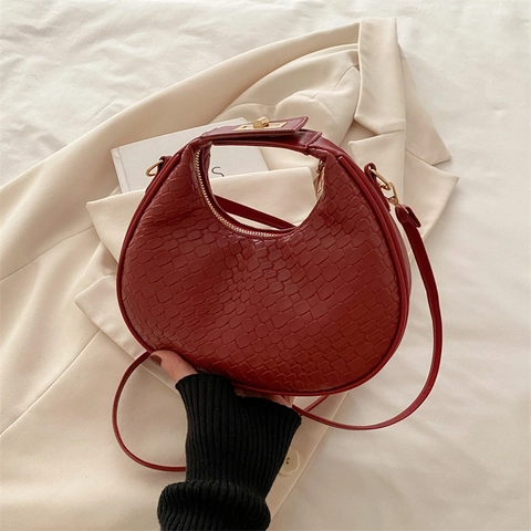 Bolso de Hombro de Media Luna Tejido para Mujer Bolso Hobo de Cuero PU Minimalista Bolso de Bandolera Vintage Color Sólido Con Asa