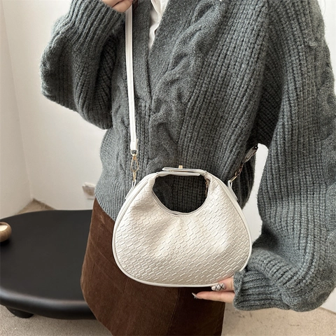 Bolso de Hombro de Media Luna Tejido para Mujer Bolso Hobo de Cuero PU Minimalista Bolso de Bandolera Vintage Color Sólido Con Asa
