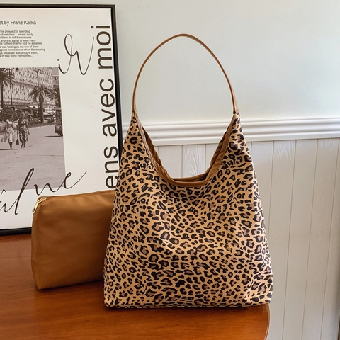 Set di Borse Tote con Stampa Leopardata Donna Grande Capacità Borsa a Tracolla in Pelle PU Borsa Casual Set per Quotidiano