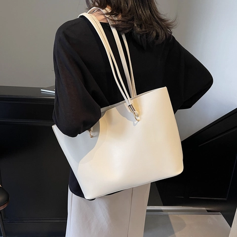 Bolso Tote de Cuero PU Minimalista Para Mujer Gran Capacidad Color Sólido Urbano Oficina Viaje Diario Bolso de Hombro de Mano