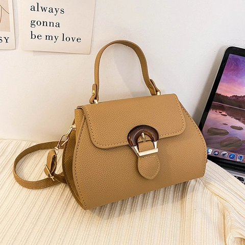 Vintage Women Lychee Pattern PU Leather Shoulder Bag Amber Buckle Fashion Handbag Crossbody Square Bag Daily Casual Purse