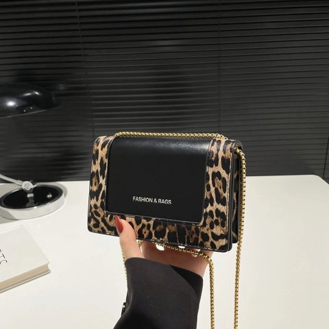 Mode Leopardenmuster PU Leder Spleißen Kleine Quadratische Umhängetasche Für Damen Retro Kette Umhängetasche Alltag Casual Tasche