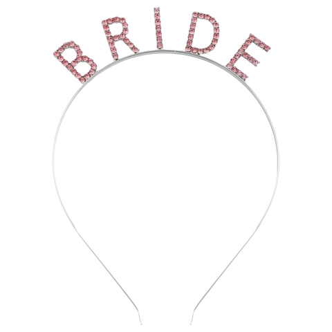 Diadema de Letras Bride con Strass Rosa Aleación Plata Tiara para Despedida de Soltera Boda Fiesta de Novia Accesorio Pelo