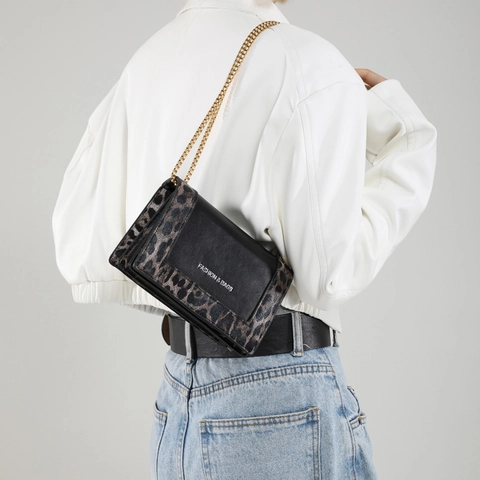 Mode Leopardenmuster PU Leder Spleißen Kleine Quadratische Umhängetasche Für Damen Retro Kette Umhängetasche Alltag Casual Tasche